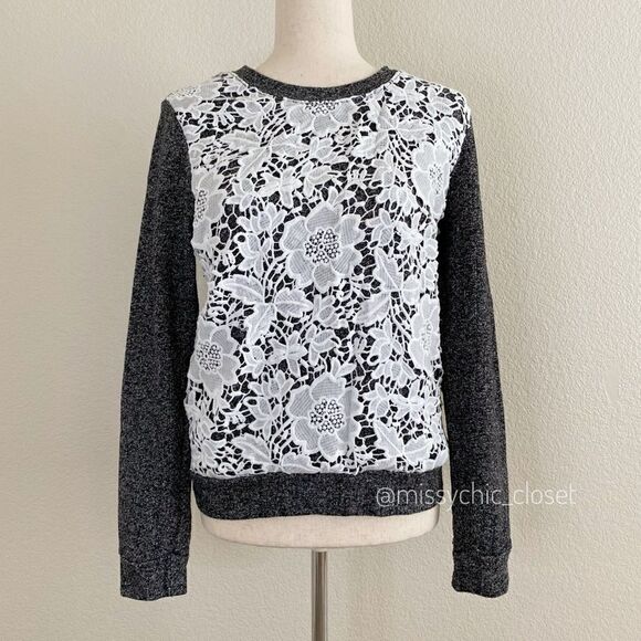 Active USA Size Medium Gray Lace Overlay Sweater - Picture 1 of 9